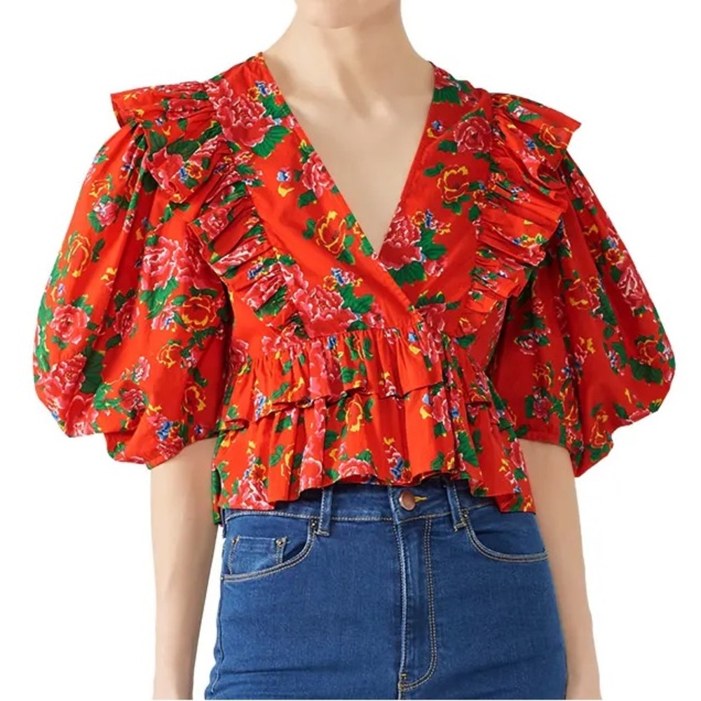 NWT RHODE Resort Red Elodie Floral Top Size S
